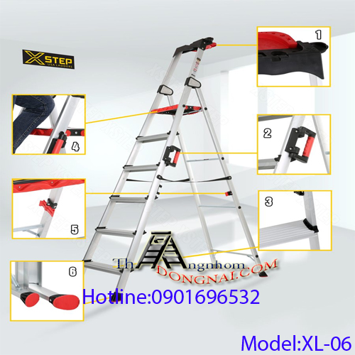  Thang Nhôm Ghế Cao Cấp  XStep 6 Bậc XL-06