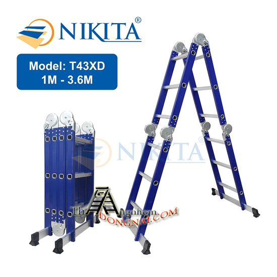 THANG NHÔM GẤP 4 KHÚC 3 BẬC NIKITA CÓ CHÂN PHỤ NKT-T43XD 