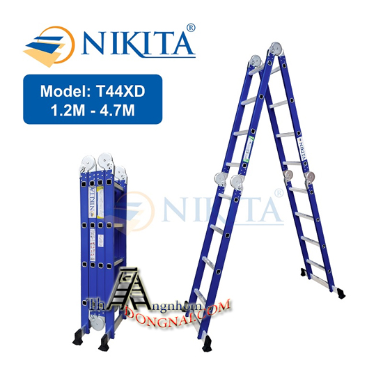 THANG NHÔM GẤP 4 KHÚC 4 BẬC NIKITA CÓ CHÂN PHỤ NKT-T44XD 